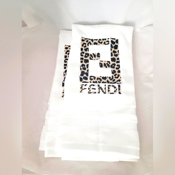 Leopard Double F 🐆 Alphabet Embroidered Hand Towel Set